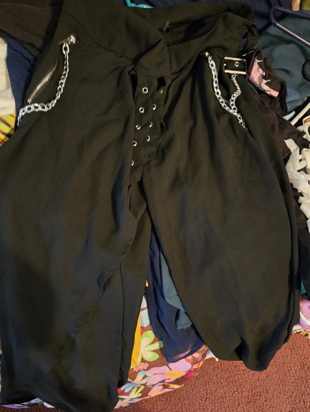 Black Gothic Chain Detail Harem Pants